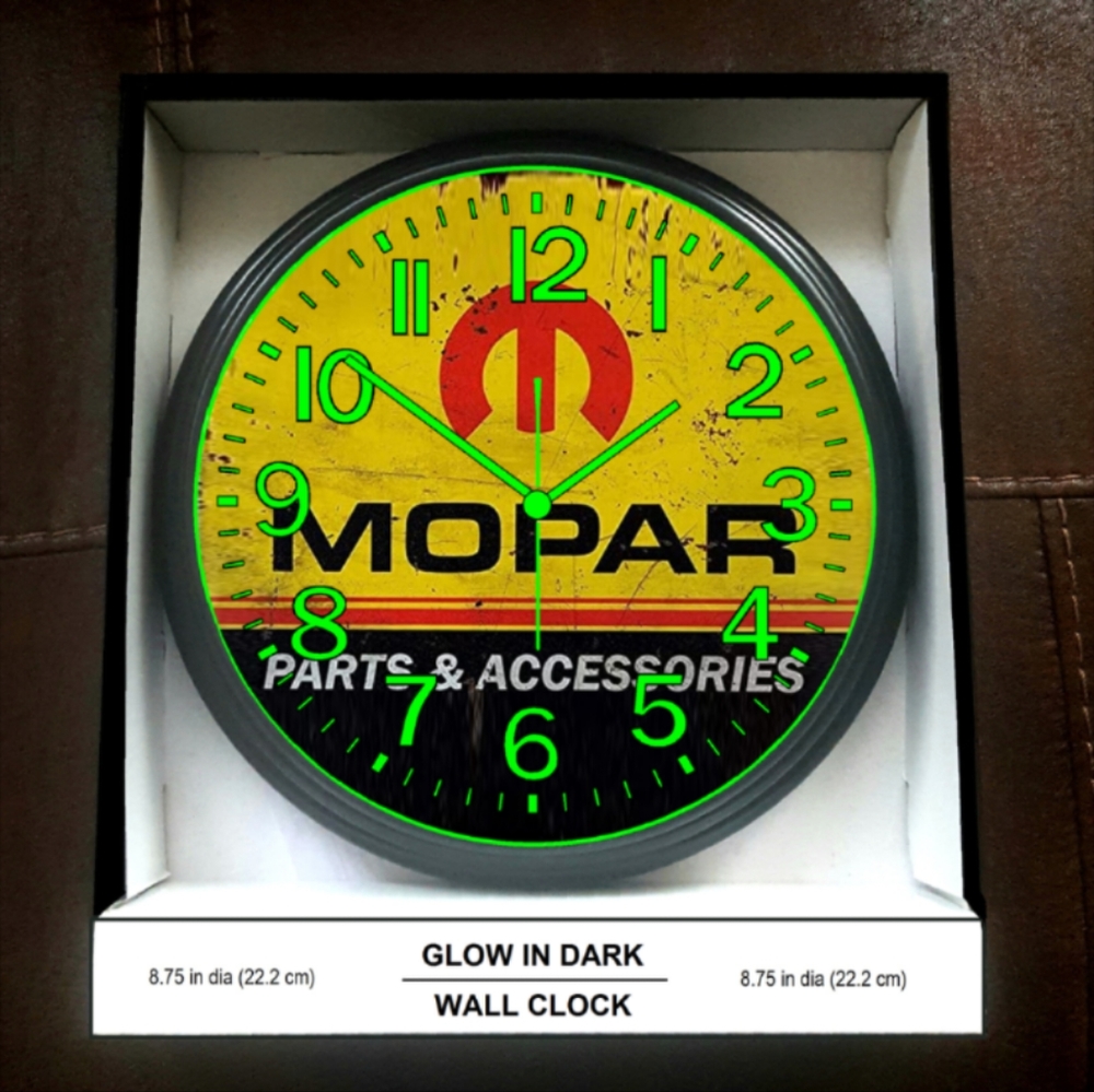 Mopar Parts And Accessory Garage Shop Mechanic Glow In The Dark Wall Clock New! - Picture 2 of 2